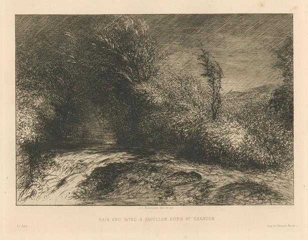 Rain and wind, a swollen burn at Shandon