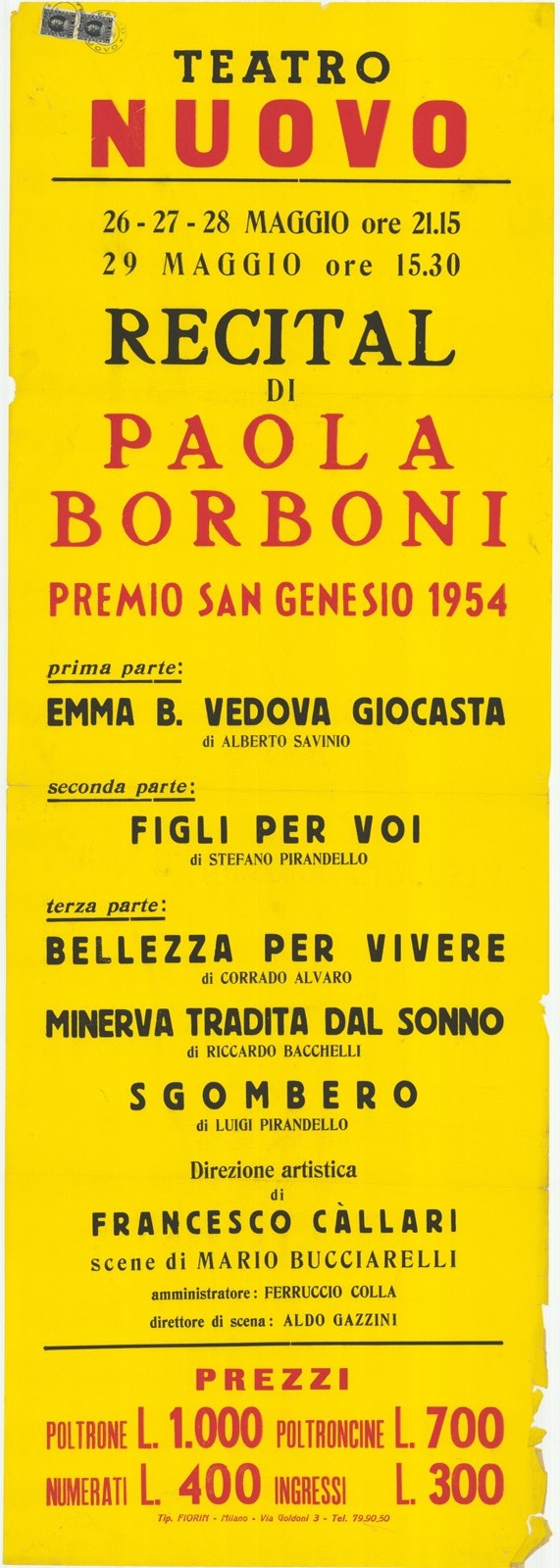 Recital di Paola Borboni premio San Genesio 1954