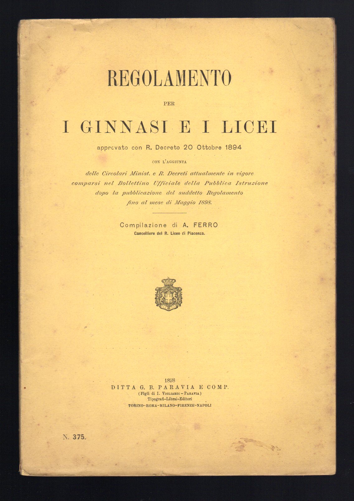 Regolamento per Ginnasi e Licei approvato con R. decreto 20 …