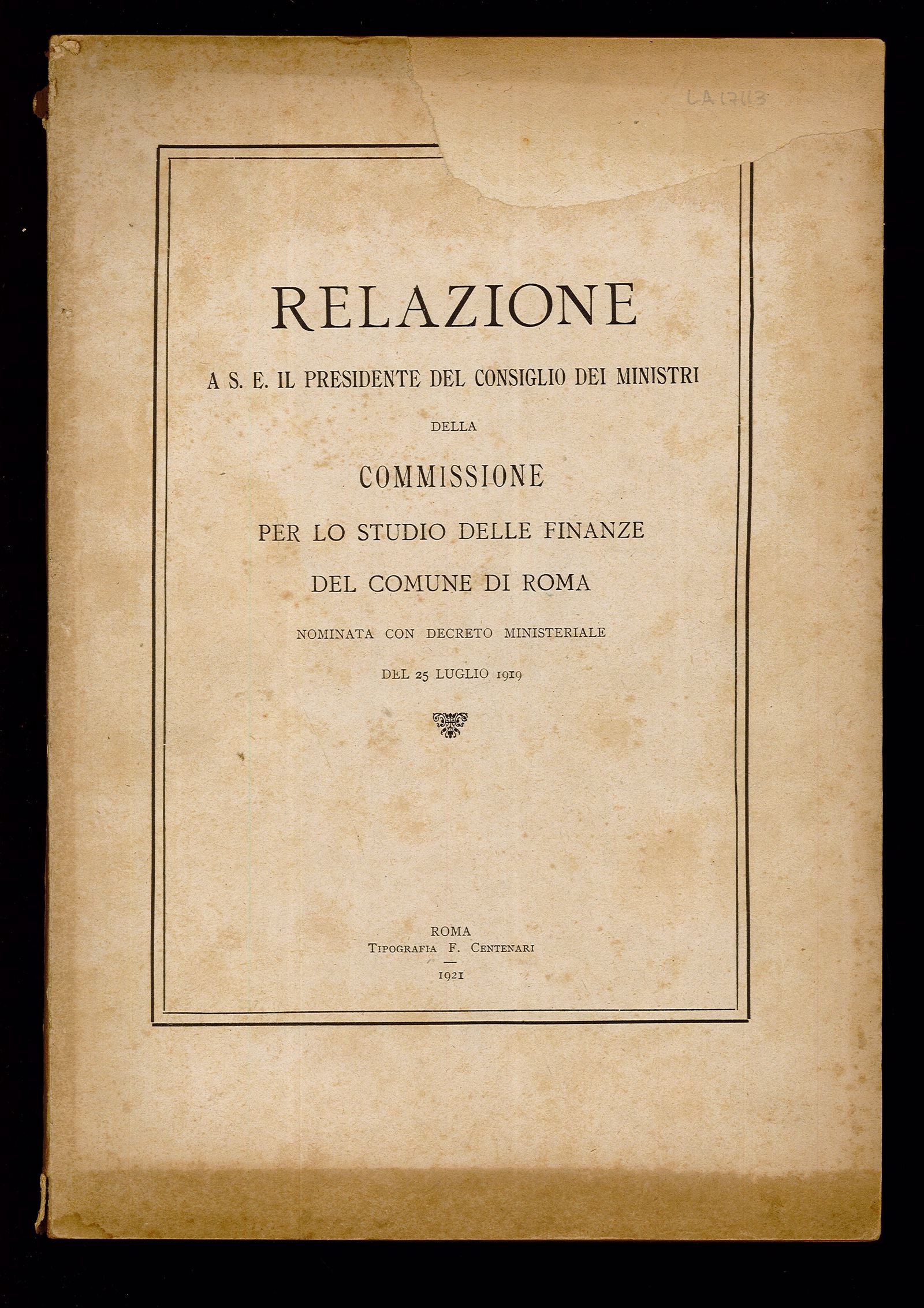 Relazione a S. E. il presidente del Consiglio dei Ministri …