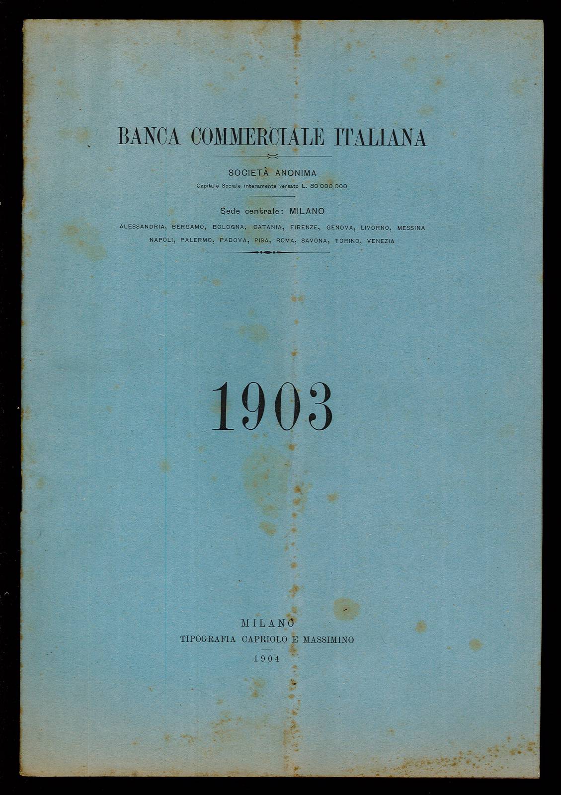Relazione del Consiglio d'amministrazione anno 1903