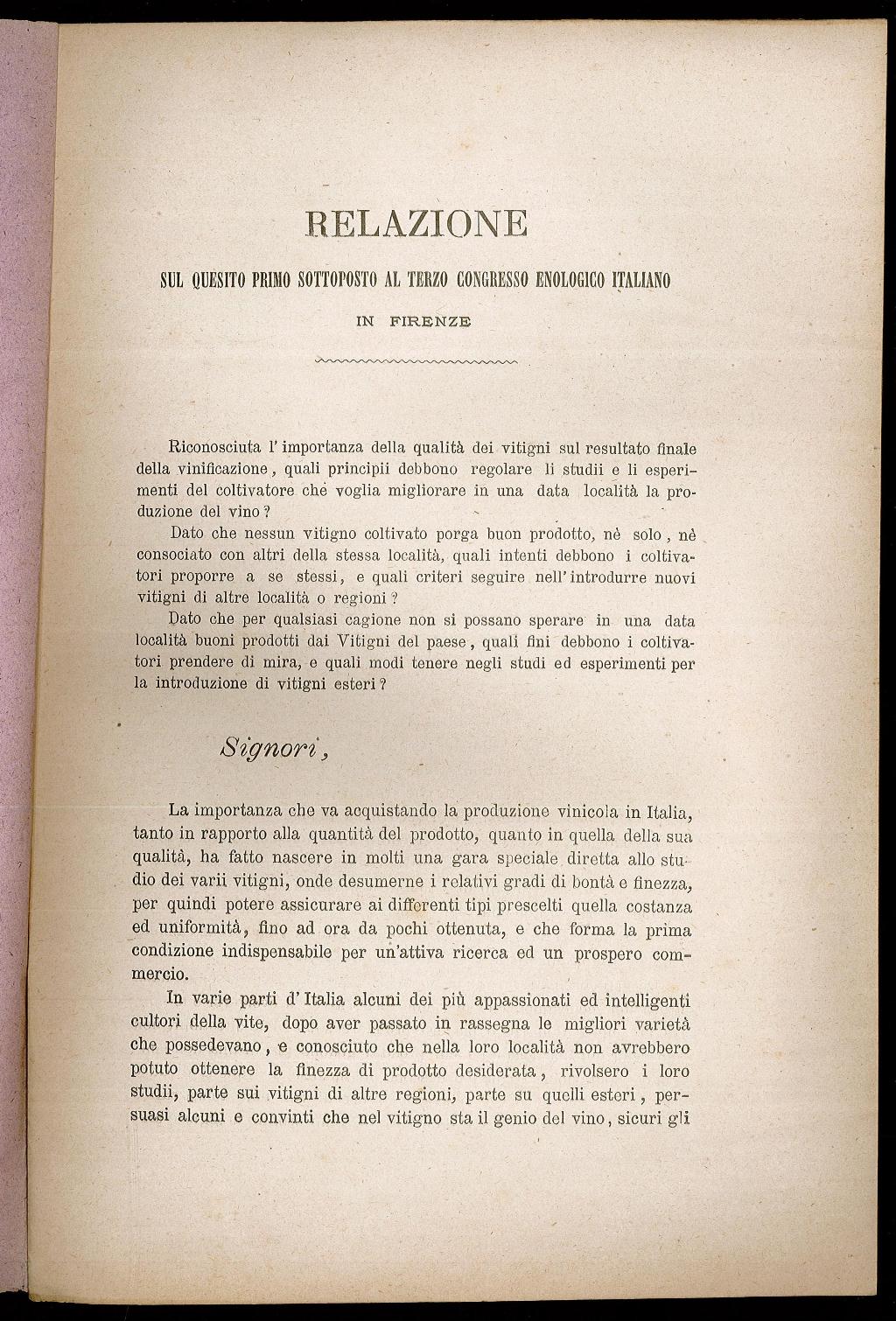 Relazione sul quesito primo sottoposto al terzo congresso enologico italiano …