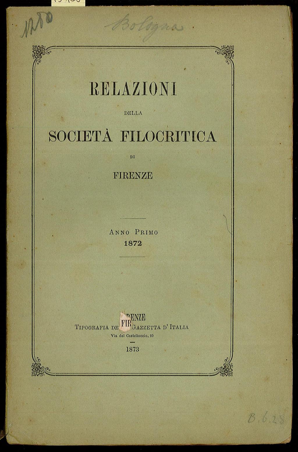 Relazioni della società Filocritica di Firenze
