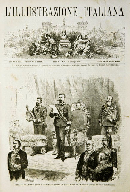 Roma.- Re Umberto legge il giuramento dinanzi al Parlamento.- 19 …