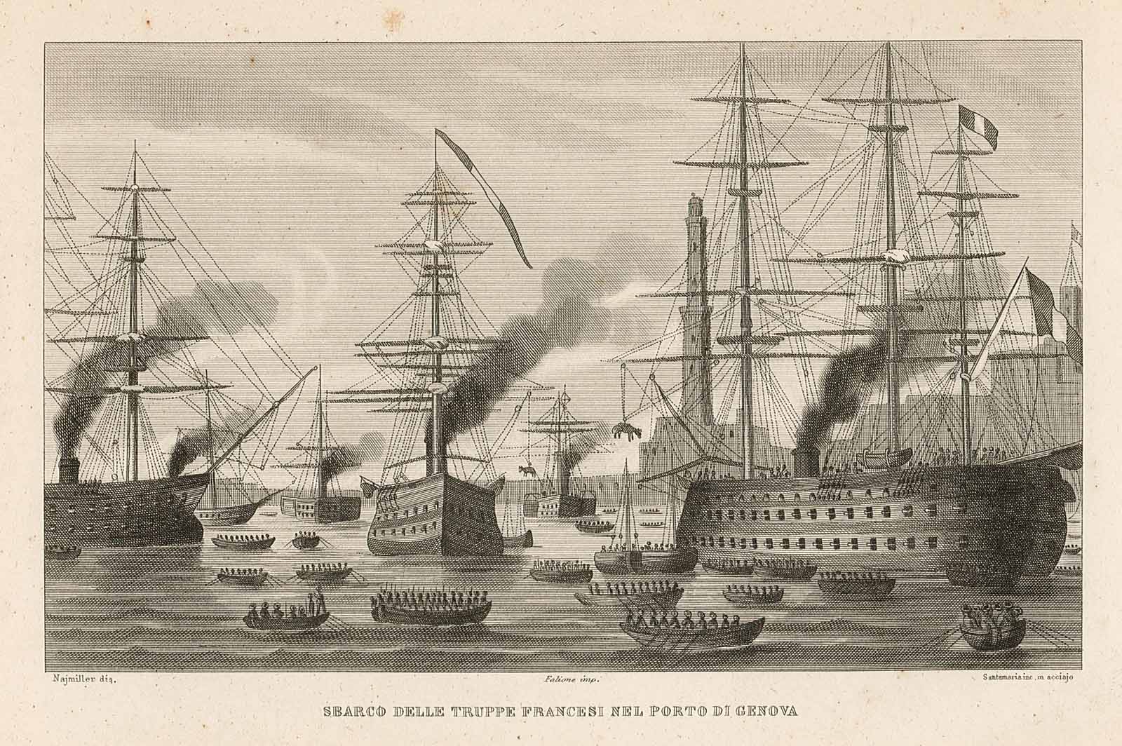 Sbarco dellle truppe francesi nel porto di Genova