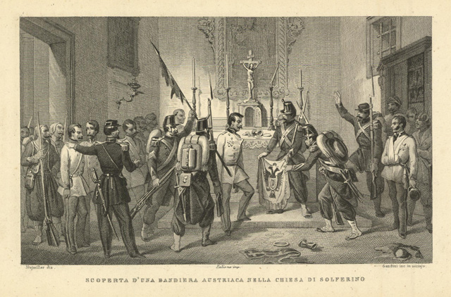 Scoperta d' una bandiera austriaca nella Chiesa di Solferino