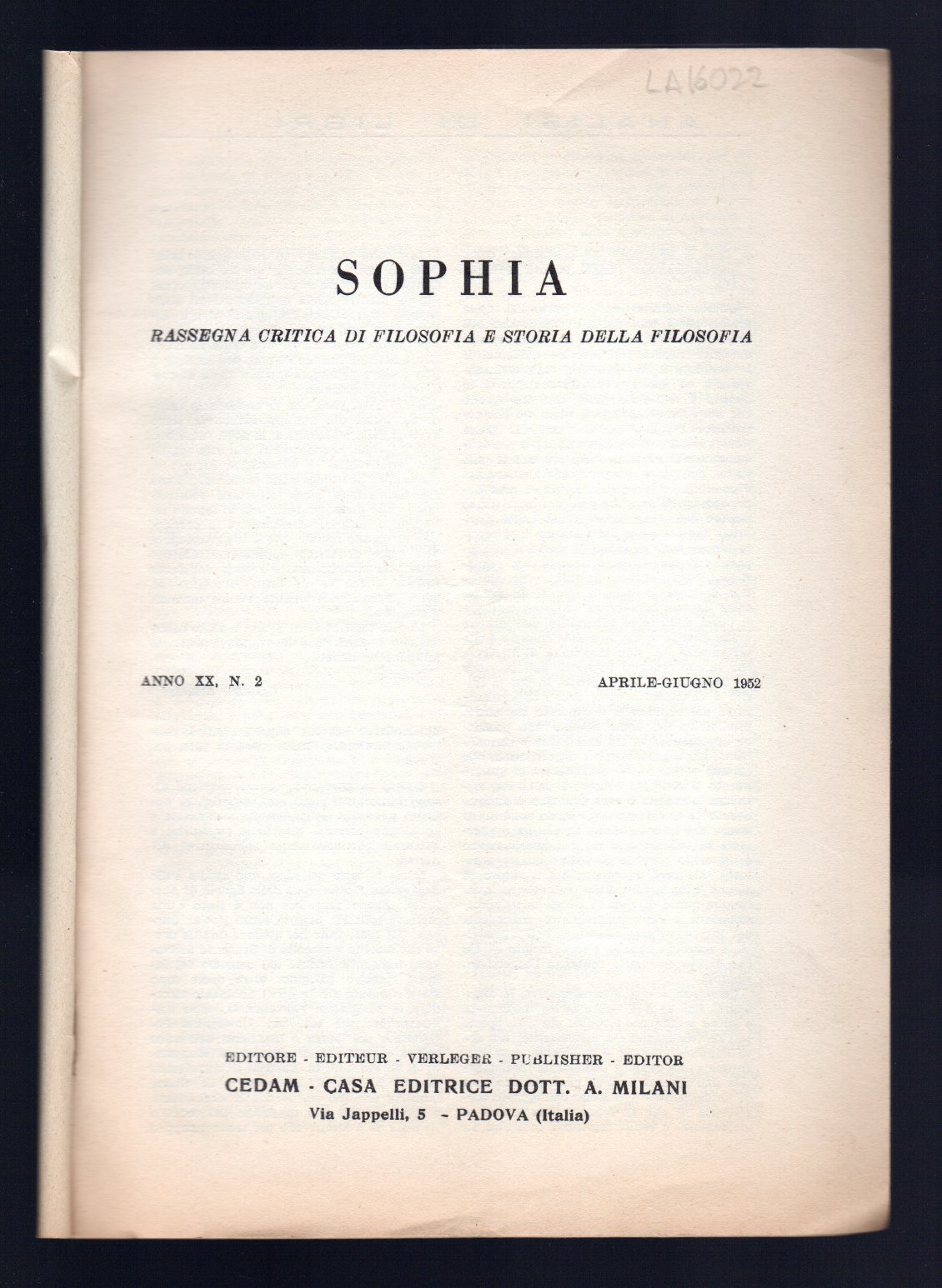 Sophia - Rivista internazionale di filosofia - Anno XX, n. …
