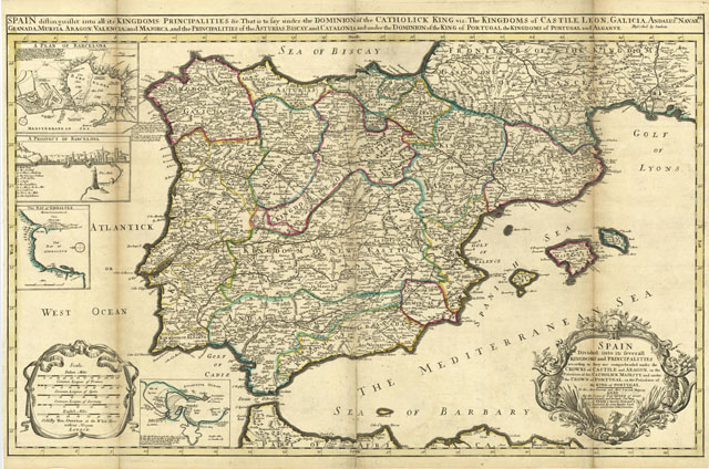 Spain divided into its severall kingdoms and principalities .