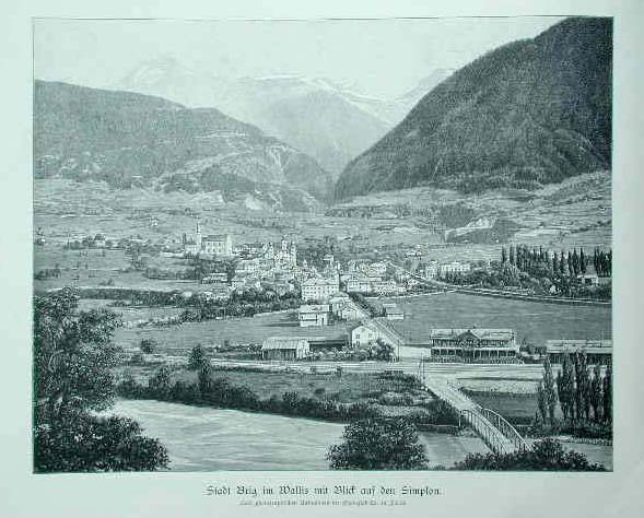 Stadt Brig im Wallis mit blict auf den Simplon