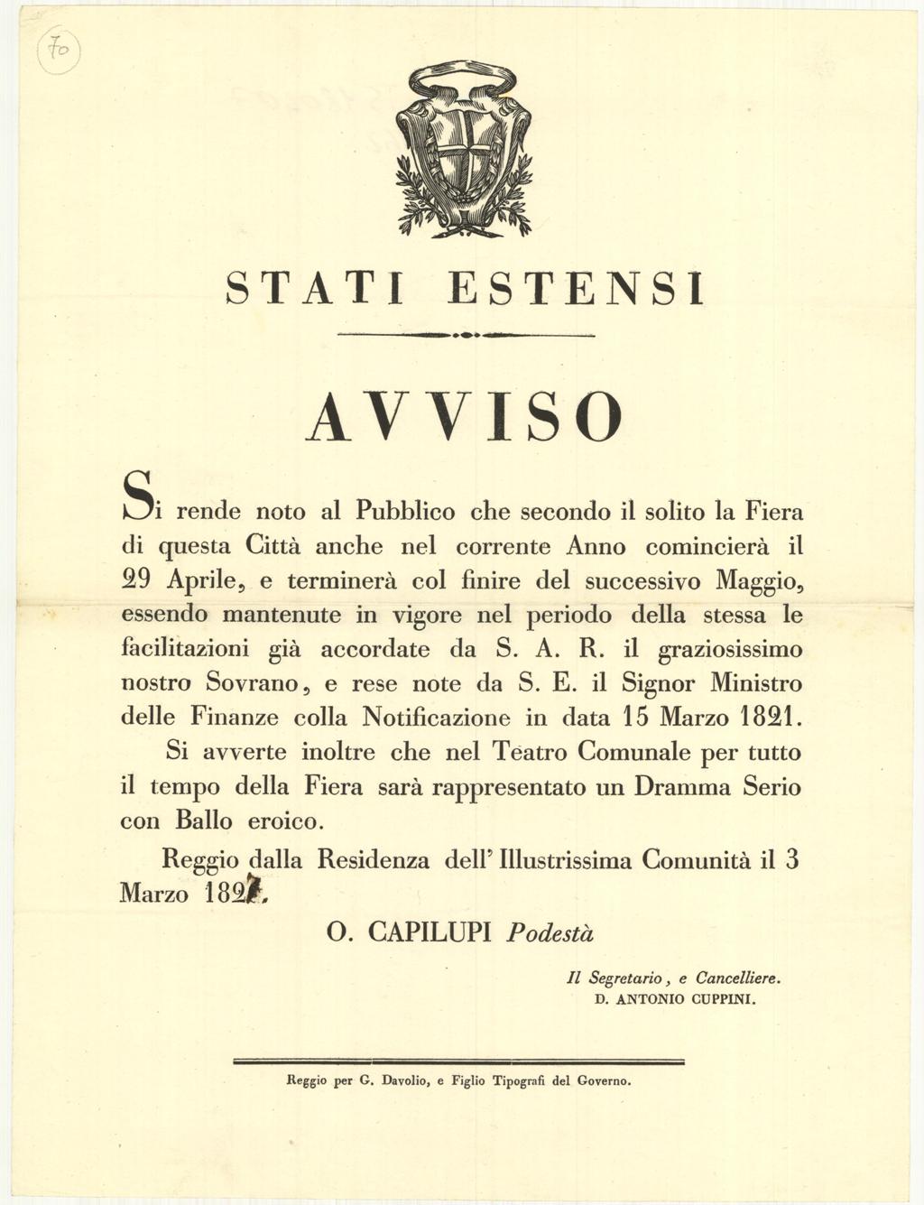 Stati Estensi – Avviso