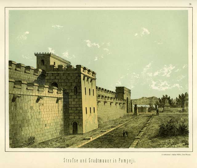 Strasse und Stadtmauer in Pompeji