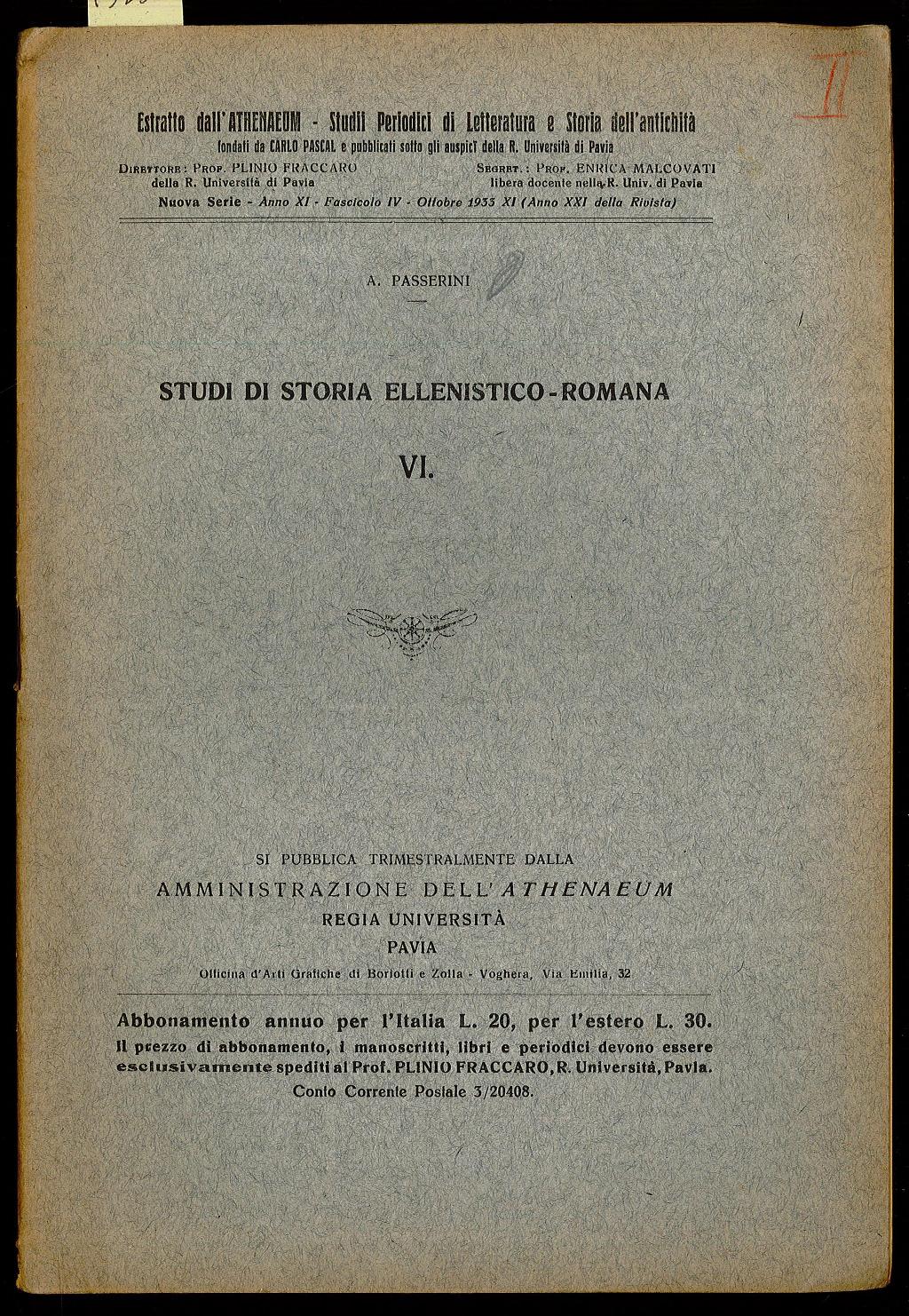 Studi di storia ellenistico-romana VI