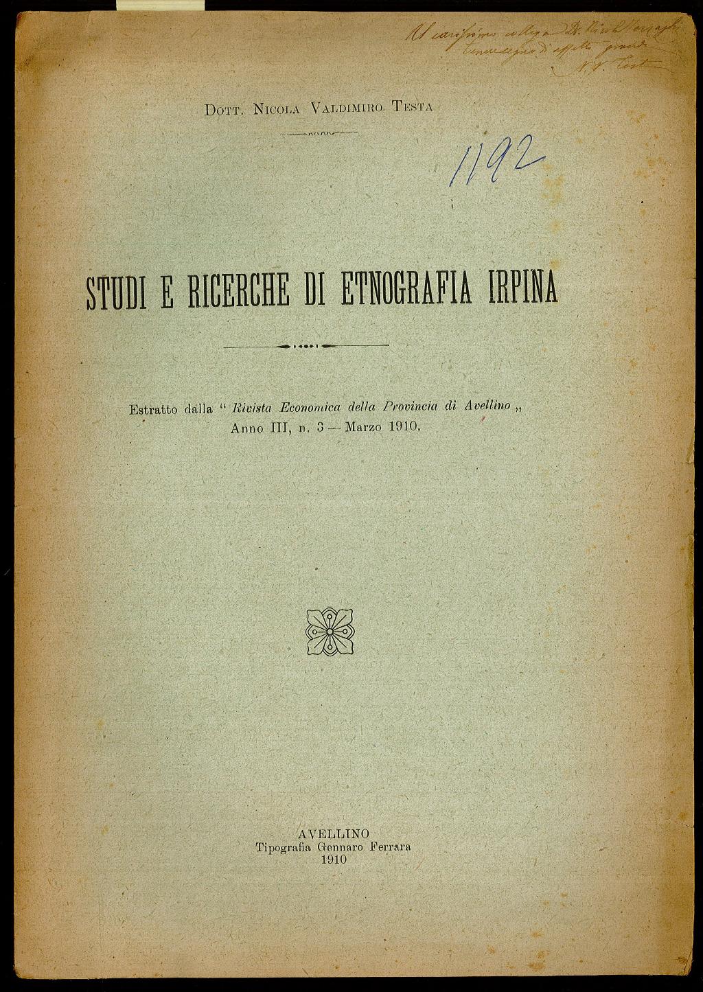 Studi e ricerche di etnografia Irpina