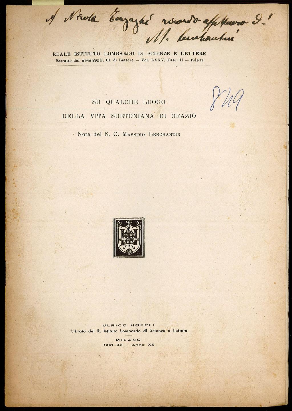 Su qualche luogo della vita suetoniana di Orazio