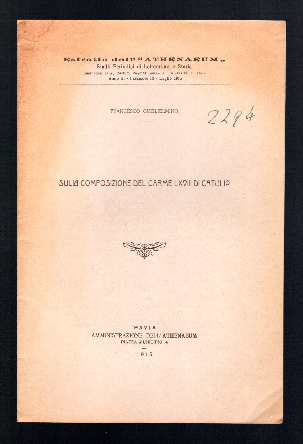Sulla composizione del Carme LXVIII di Catullo