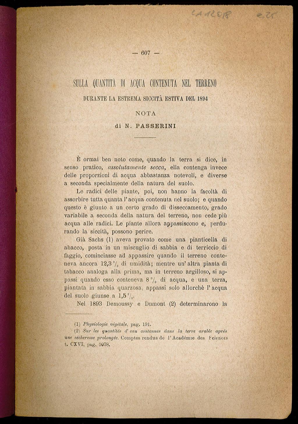 Sulla quantità di acqua contenuta nel terreno durante la estrema …
