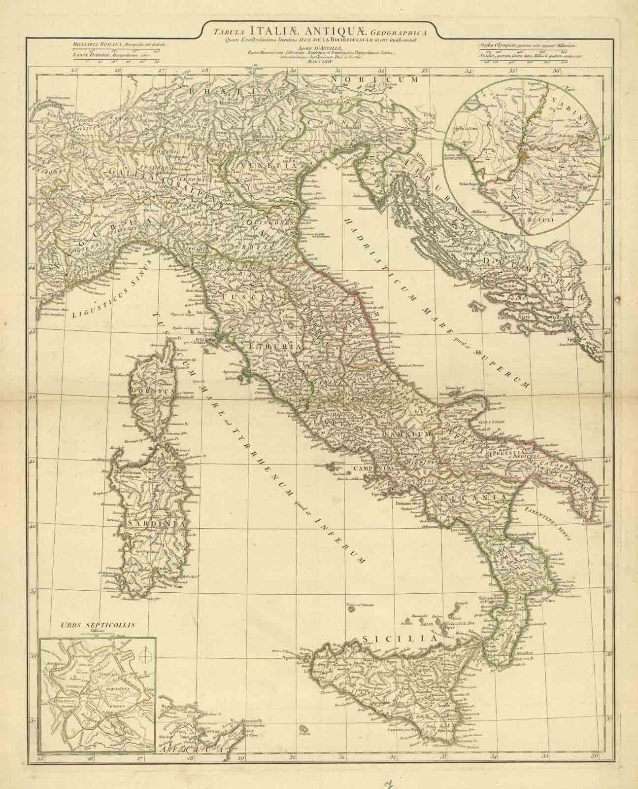 TABULA ITALIAE ANTIQUAE GEOGRAPHICA QUAM EXCELLENTISSIMUS DOMINUS DUX DE LA …