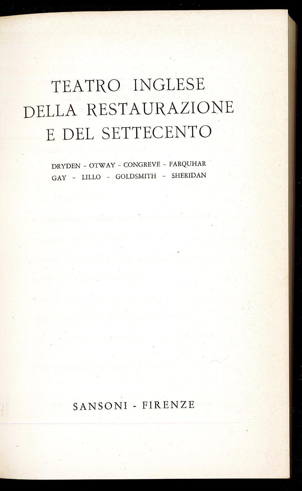 Teatro inglese della Restaurazione e del Settecento