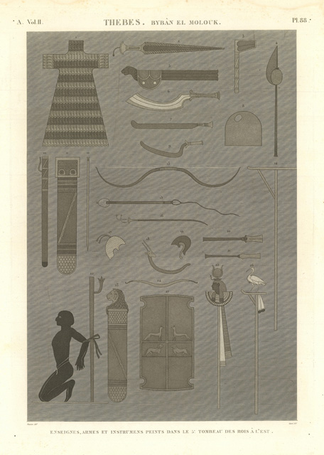 Thèbes. Bybàn el Molouk - Enseignes, armes et instrumens peints …
