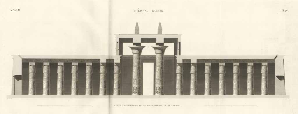 Thèbes. Karnak - Coupe transversale de la salle hypostyle du …