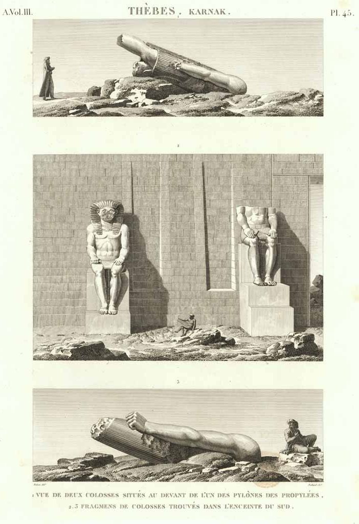 Thèbes. Karnak - Vue de deux colosses situés au devant …