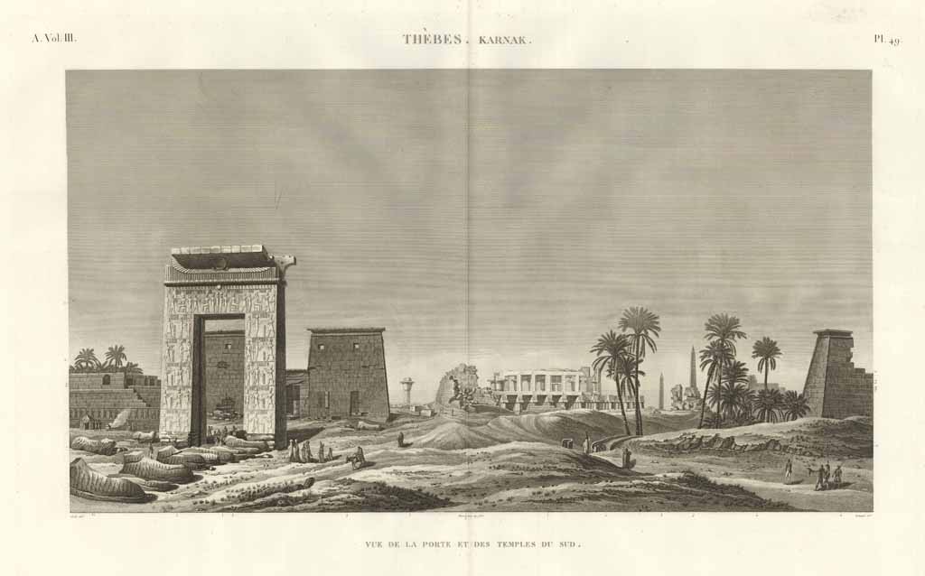 Thèbes. Karnak - Vue de la porte et des temples …