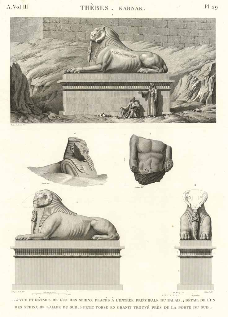 Thèbes. Karnak - Vue et détails de l'un des sphinx …