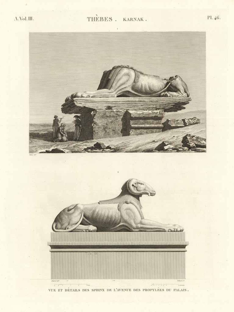 Thèbes. Karnak - Vue et détails des sphinx de l'avenue …