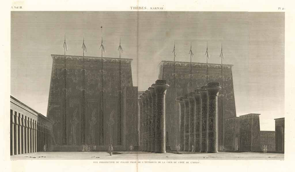 Thèbes. Karnak - Vue perspective du palais prise de l'intérieur …