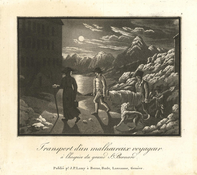Transport d'un malheureux voyageur à l'hospice du grand St. Bernard