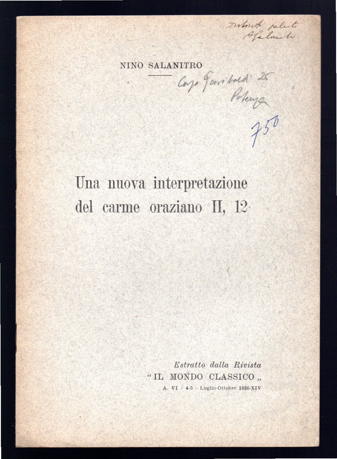 Una nuova interpretazione del Carme oraziano II ì, 12