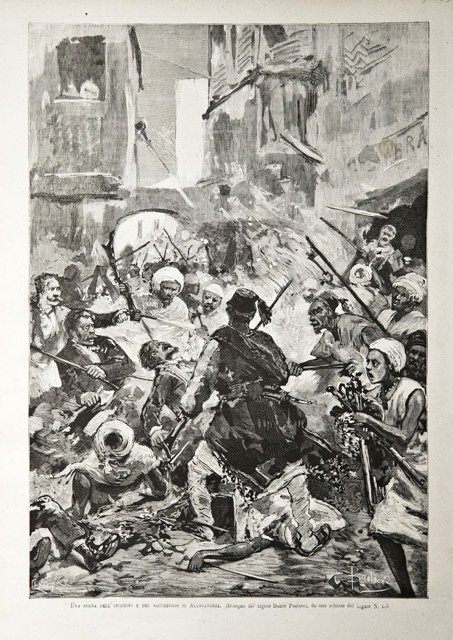 Una scena dell’incendio e del saccheggio di Alessandria