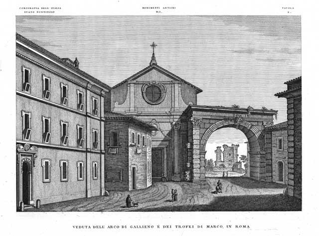 Veduta dell'Arco di Gallieno e dei Trofei di Marco, in …