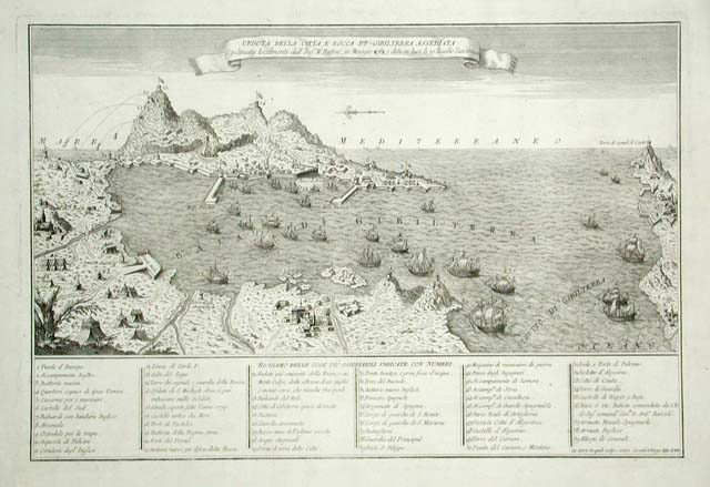 Veduta della città, e Rocca di Gibilterra assediata .