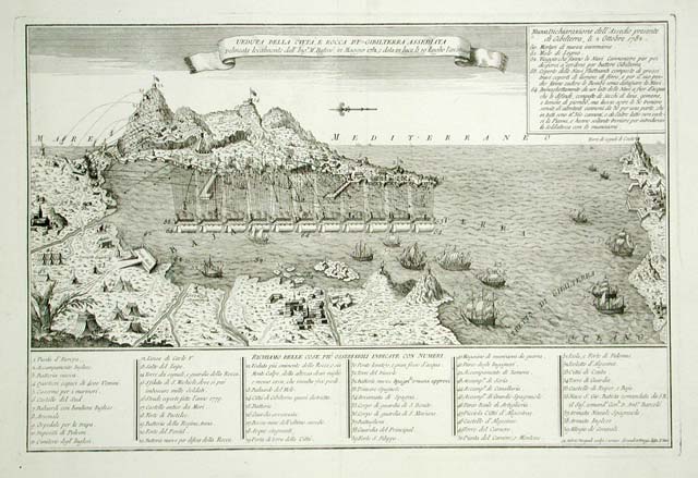 Veduta della città, e Rocca di Gibilterra assediata .