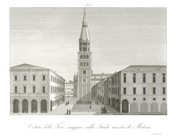 Veduta della Torre Maggiore sulla strada maestra di Modena