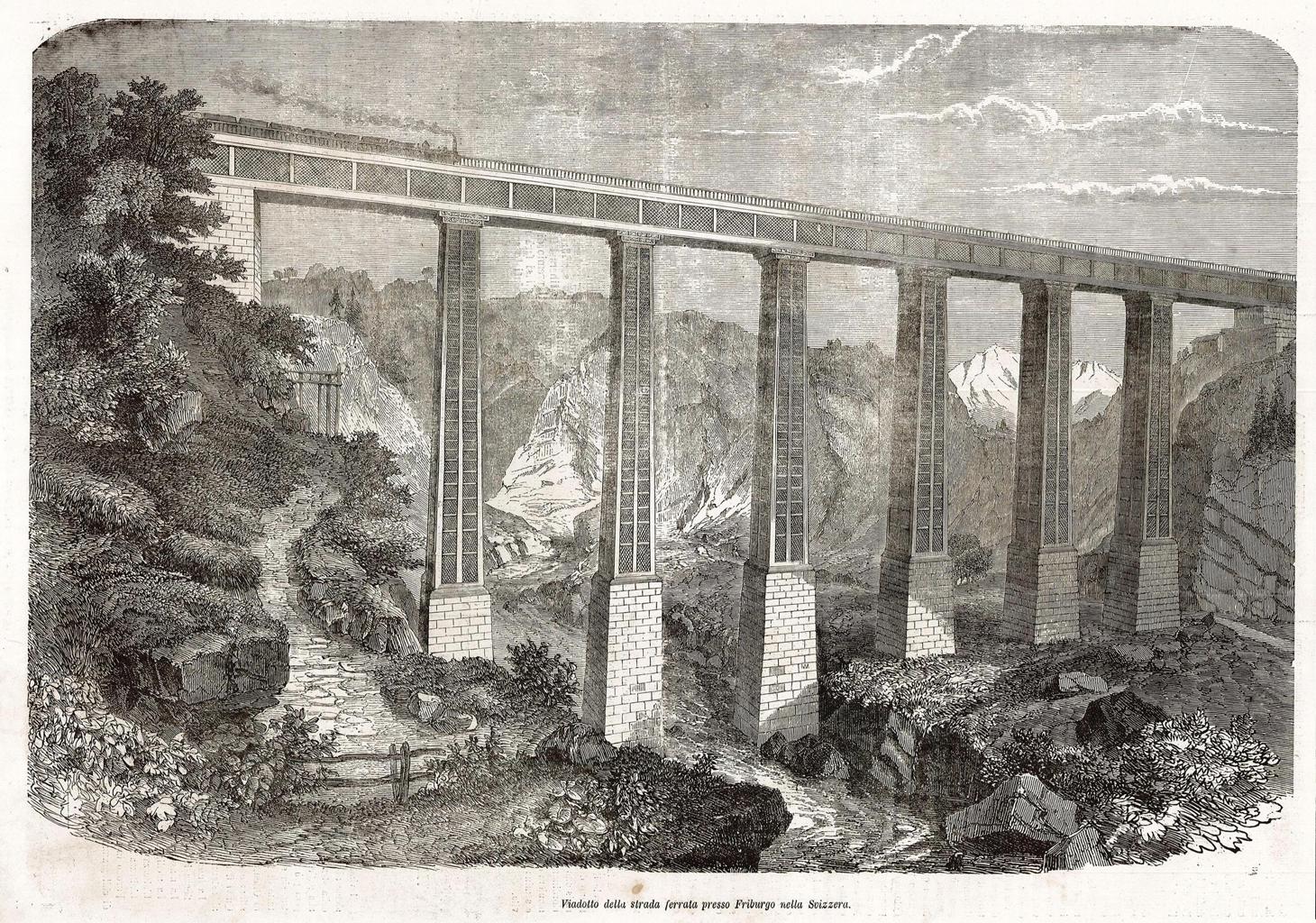 Viadotto sulla strada ferrata presso Friburgo nella Svizzera