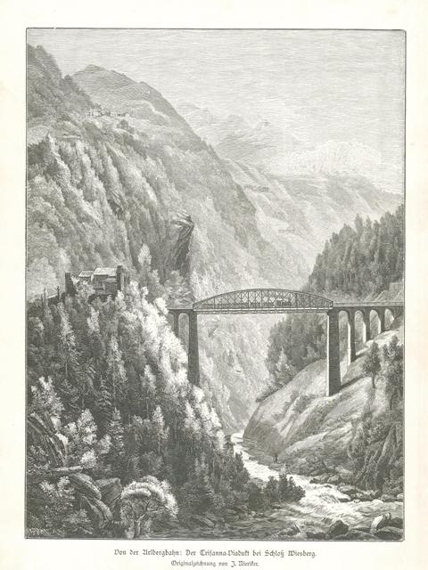 Von der Arlberbahn: Der Trisanna=Viadukt bei Schloss Wiesberg