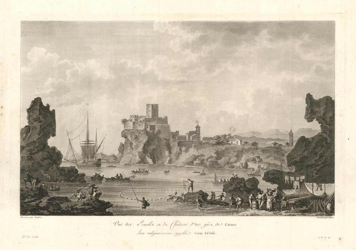 Vue des Ecueile et du Chàteau d'Yaci près de Catane …