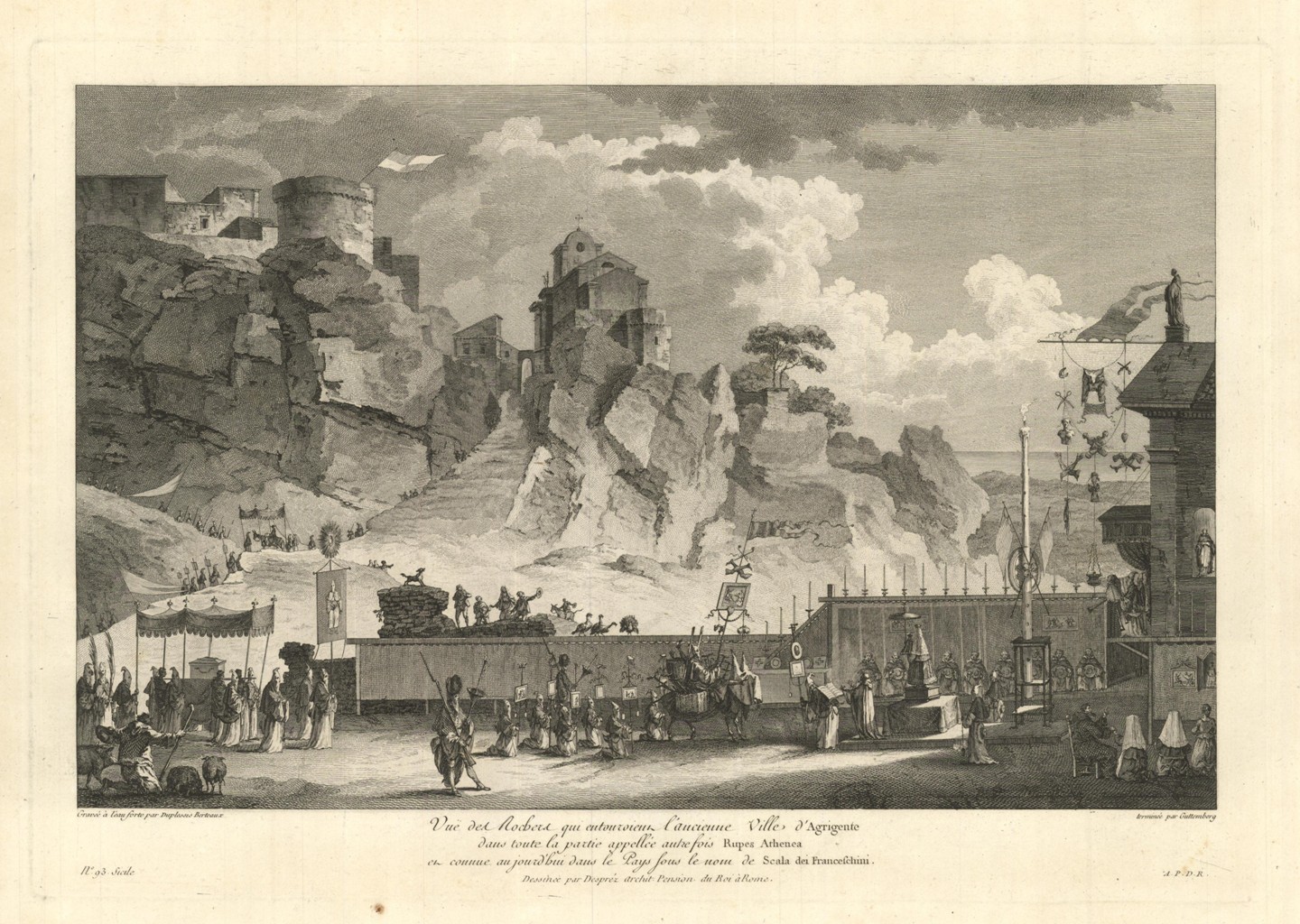 Vue des Rochers qui entouroint l'ancienne Ville d'Agrigente dans toute …