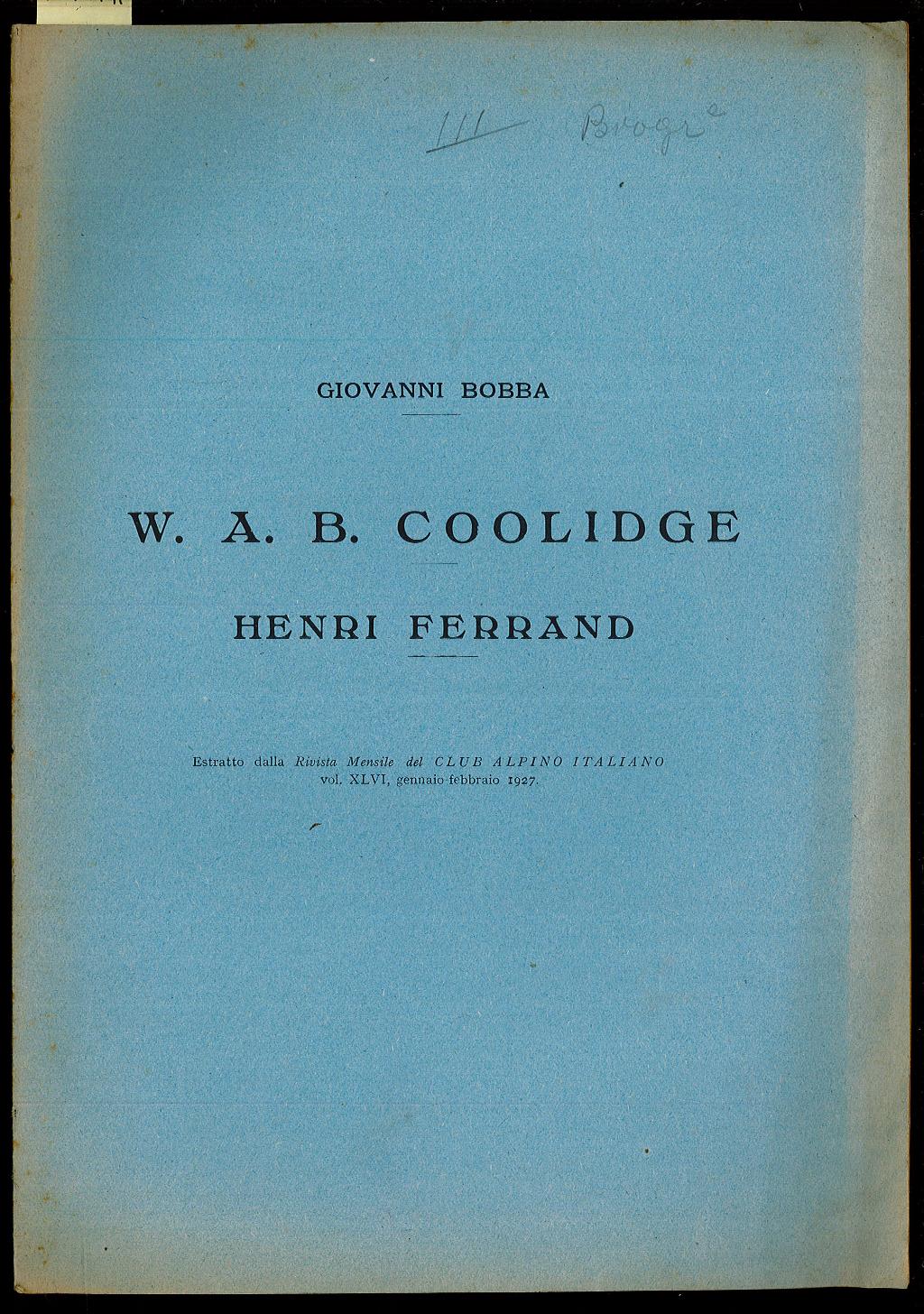 W. A. B. Coolidge – Henri Ferrand
