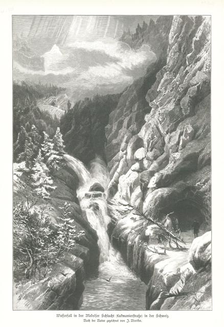 Wasserfall in der Medelser Schlucht (Lukmanierstrasse) in der Schweiz.