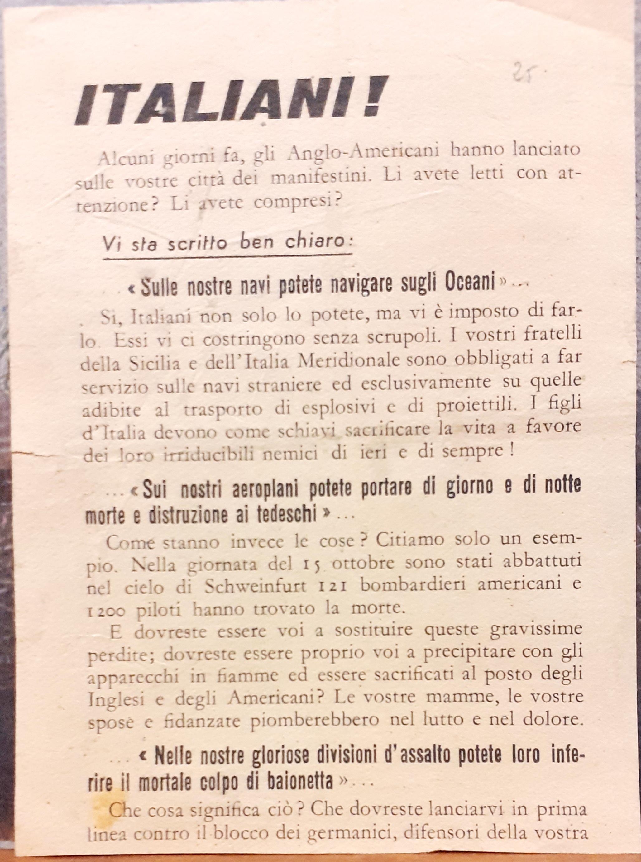 ITALIANI ! ALCUNI GIORNI FA, GLI ANGLO-AMERICANI HANNO LANCIATO SULLE …