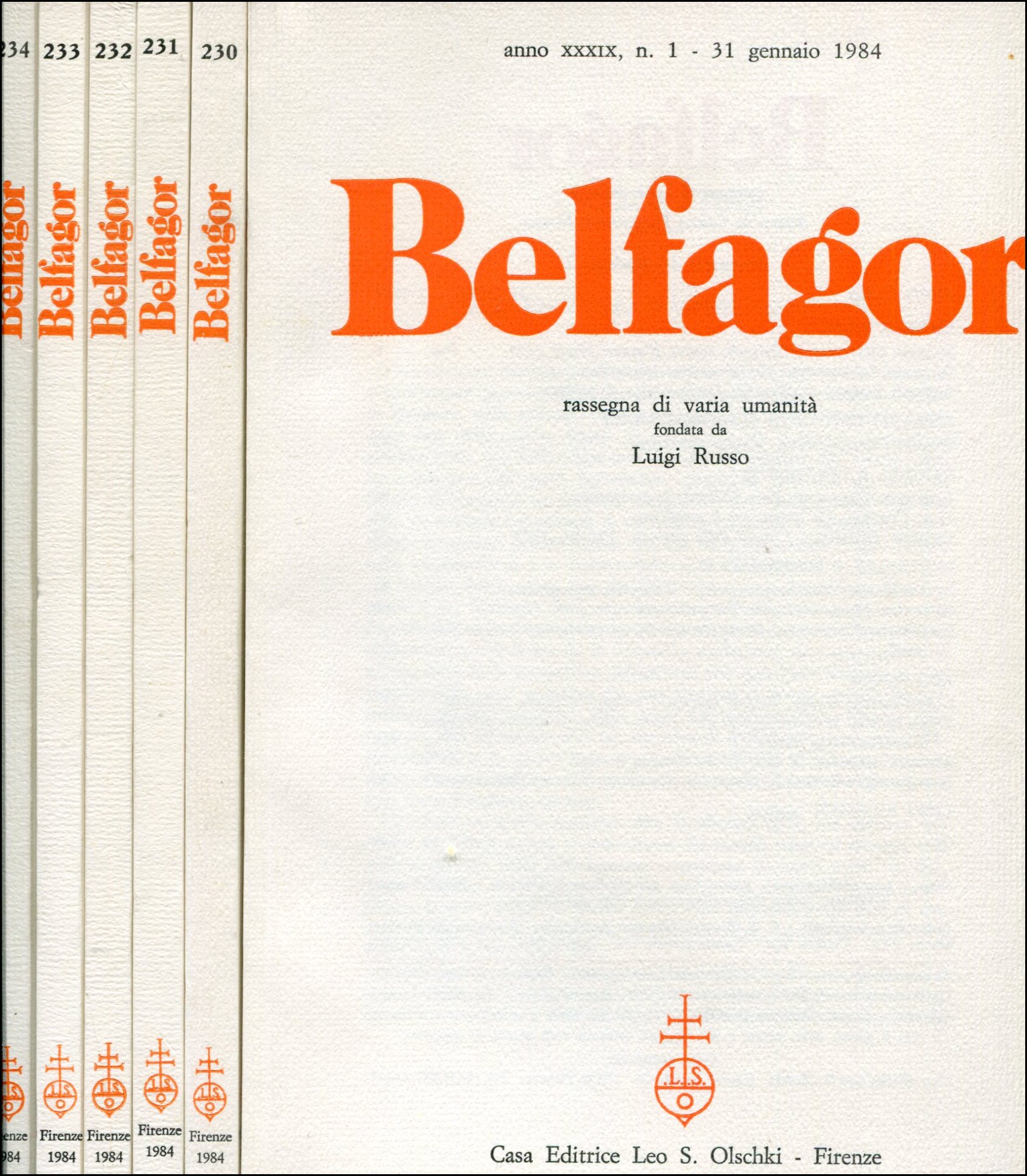 Belfagor. 1984. Anno XXXIX. Rassegna bimestrale, 6 fascicoli. Annata completa