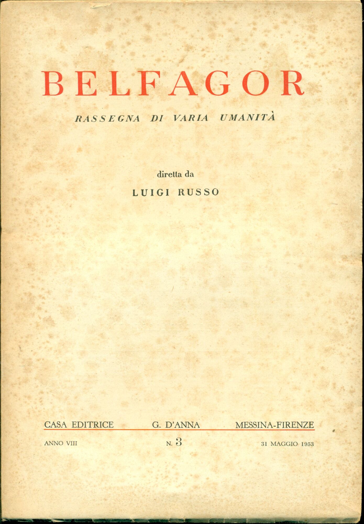 Belfagor. Fascicolo III - Anno VIII - 31 maggio 1953