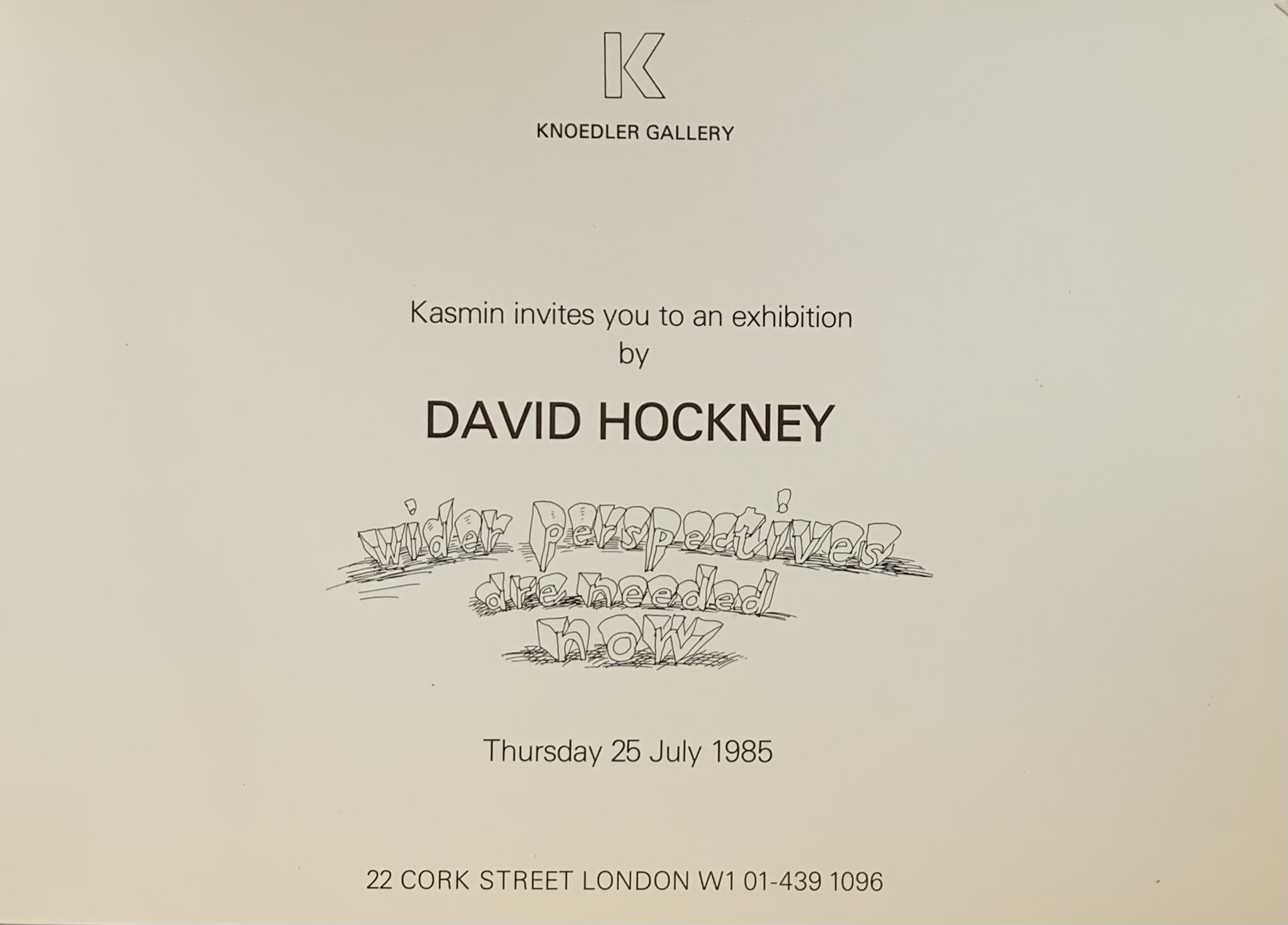 David Hockney. Wider perspectives are needed now. Knoedler Gallery 1985