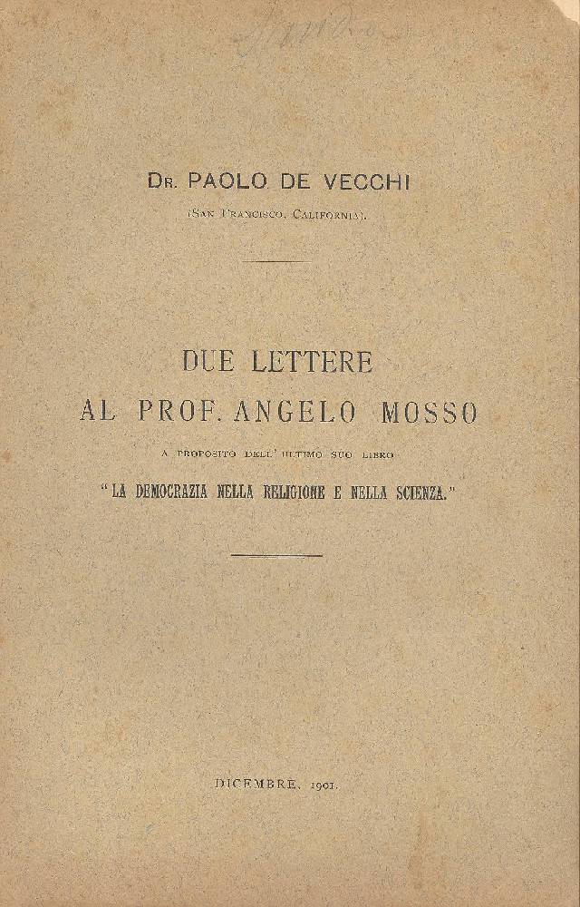 Due lettere al prof. Angelo Mosso