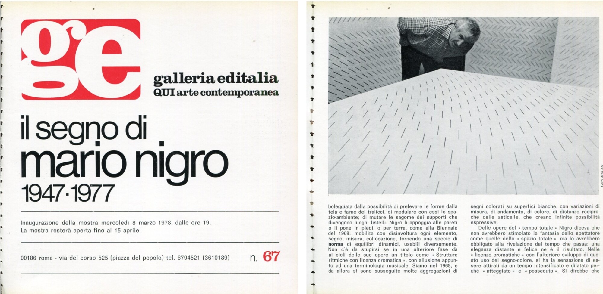 Il segno di Mario Nigro 1947-1977. Galleria Editalia 1978