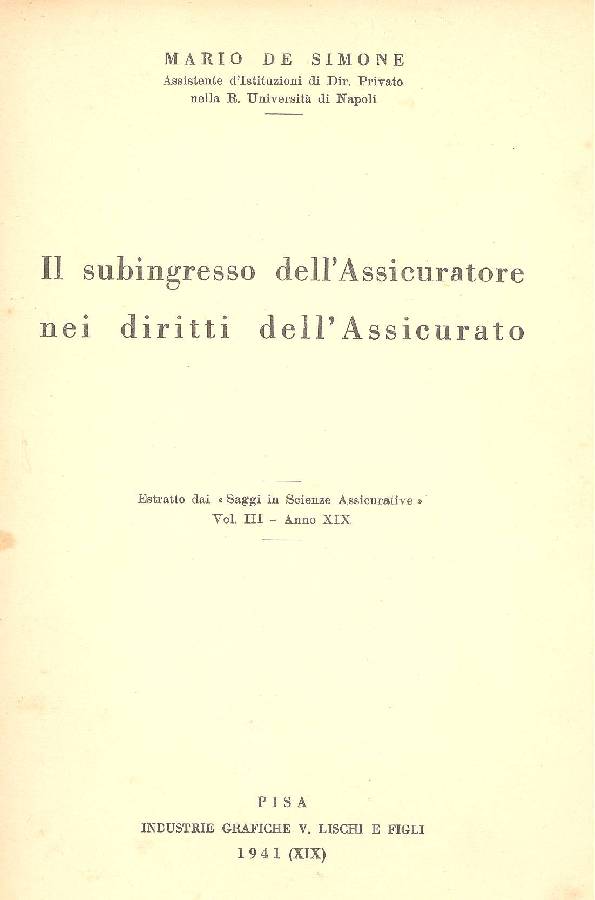 Il subingresso dell&amp;#39;Assicuratore nei diritti dell&amp;#39;Assicurato
