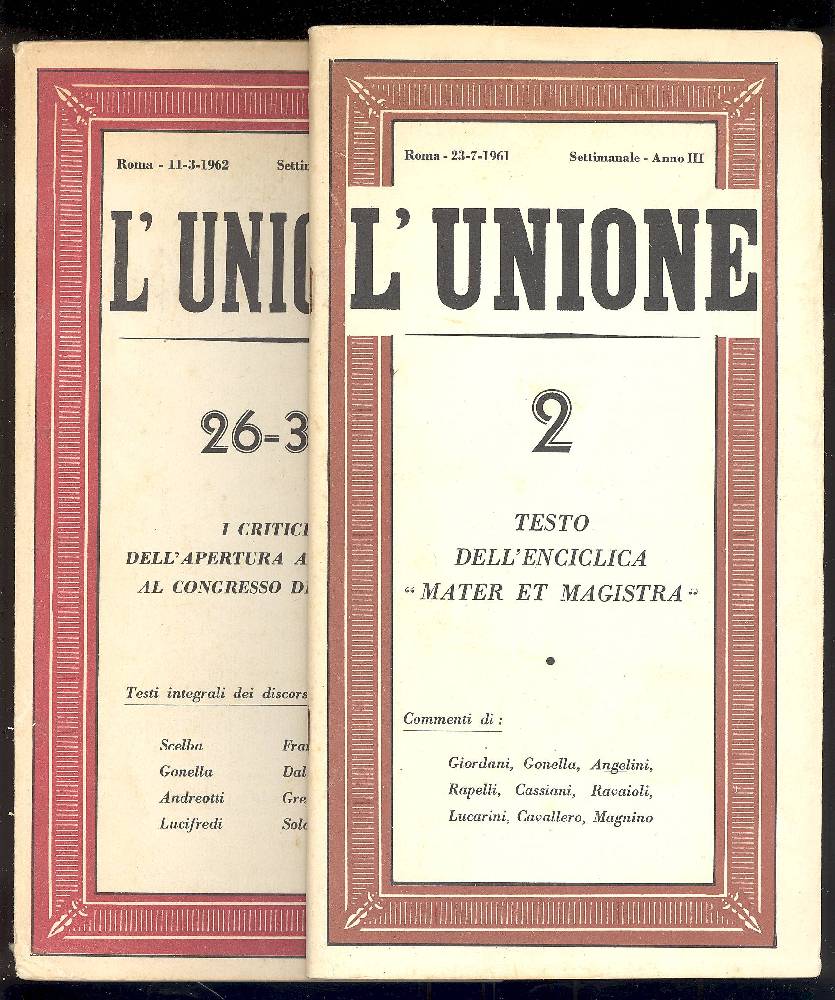 L&amp;#39;unione. 1961 n. 2 - 1962 n. 26/31